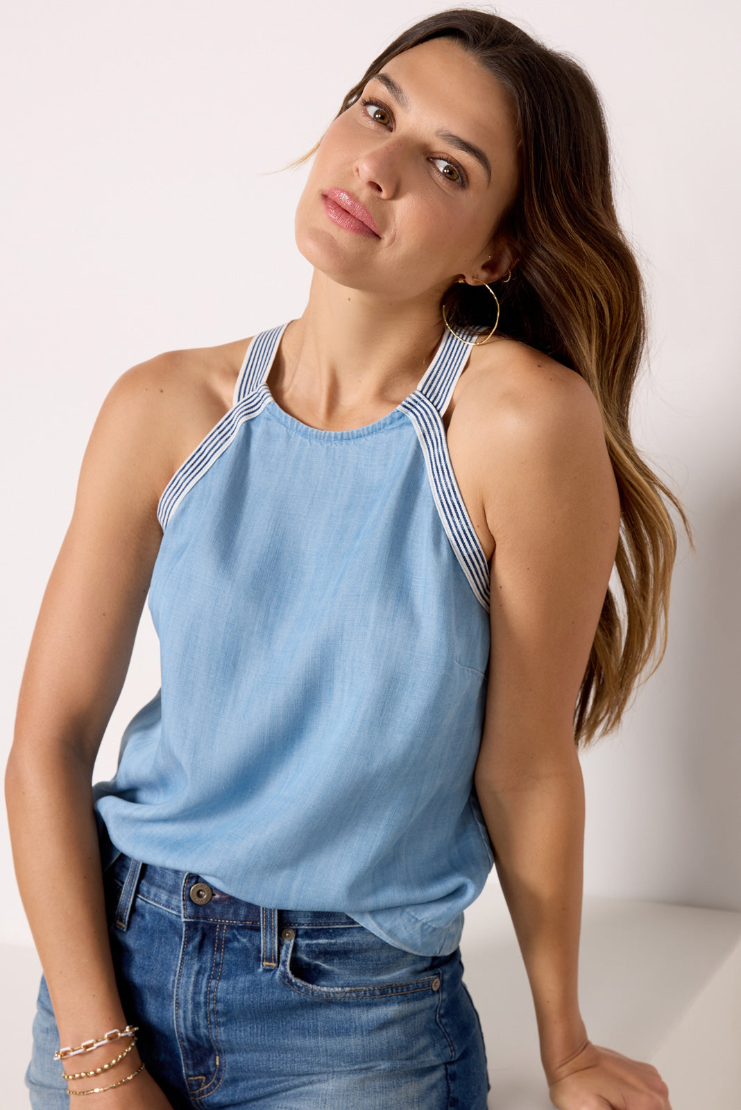 Denim Stripe Trim Tank