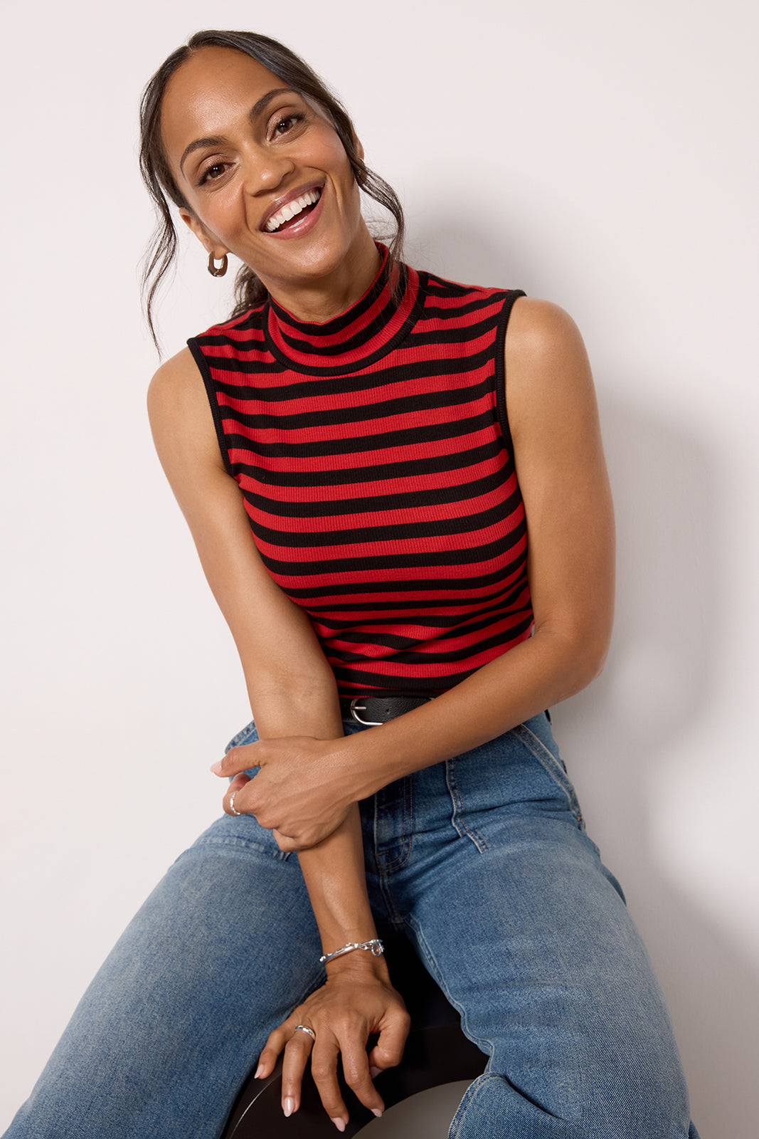 Essential Stripe Sleeveless Mock Neck