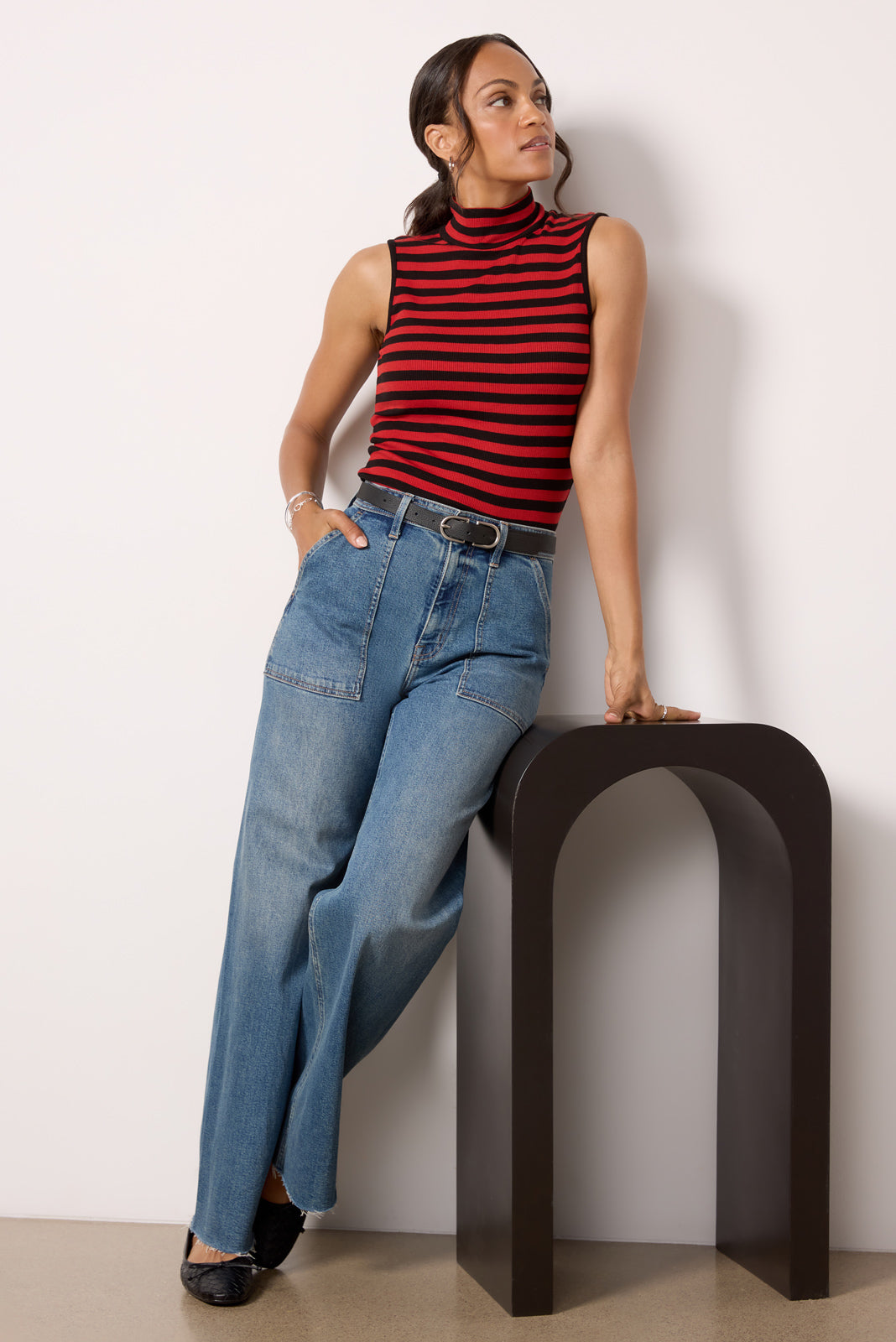 Essential Stripe Sleeveless Mock Neck