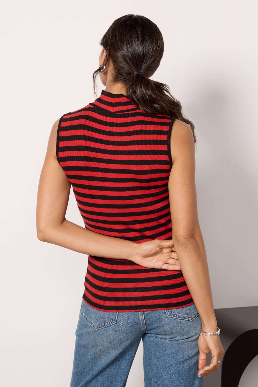 Essential Stripe Sleeveless Mock Neck