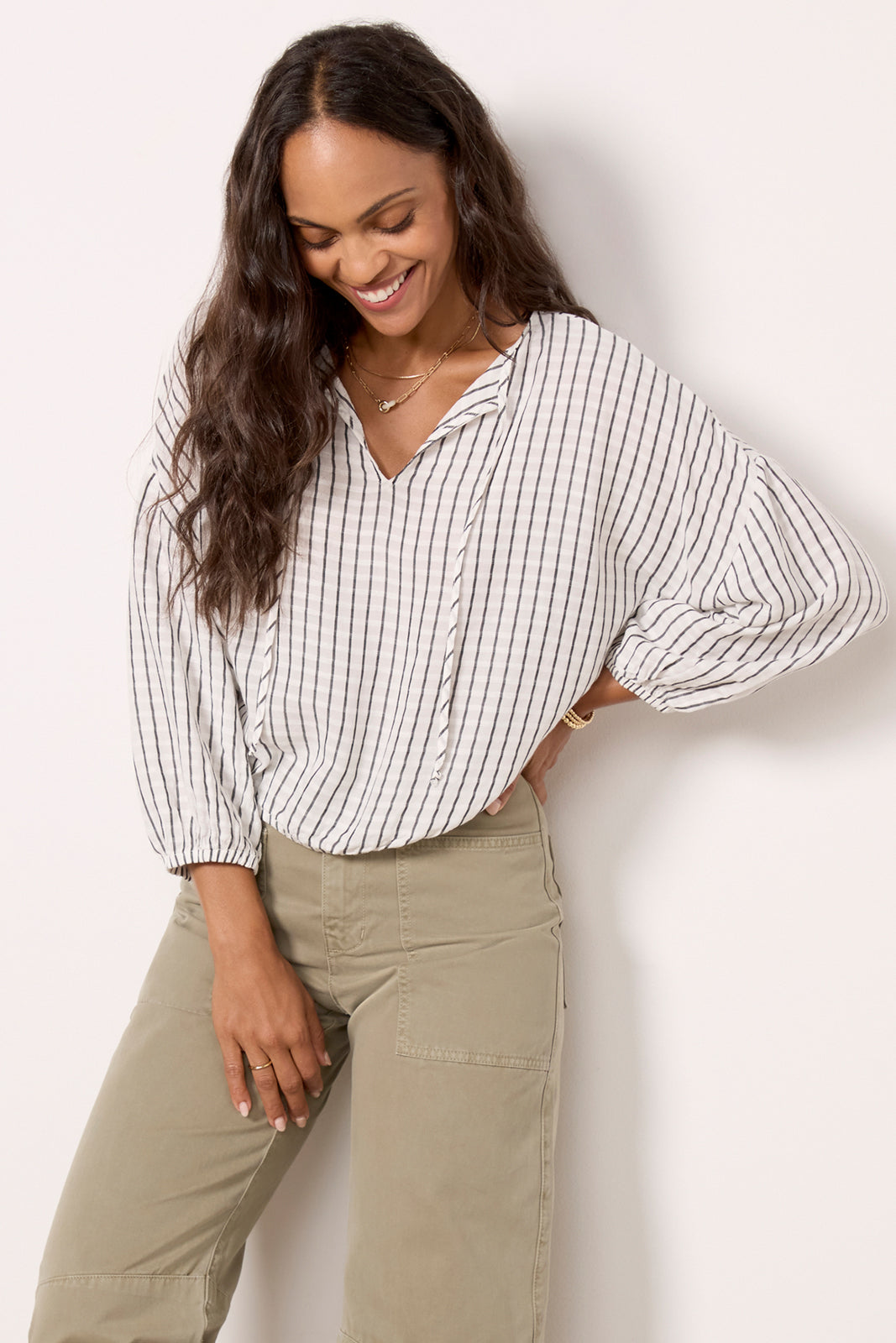 Stripe V Neck Blouse