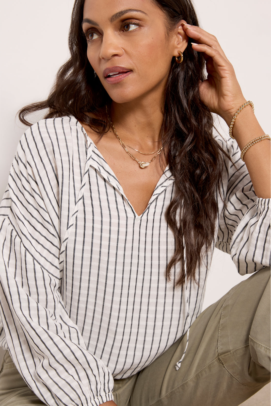 Stripe V Neck Blouse