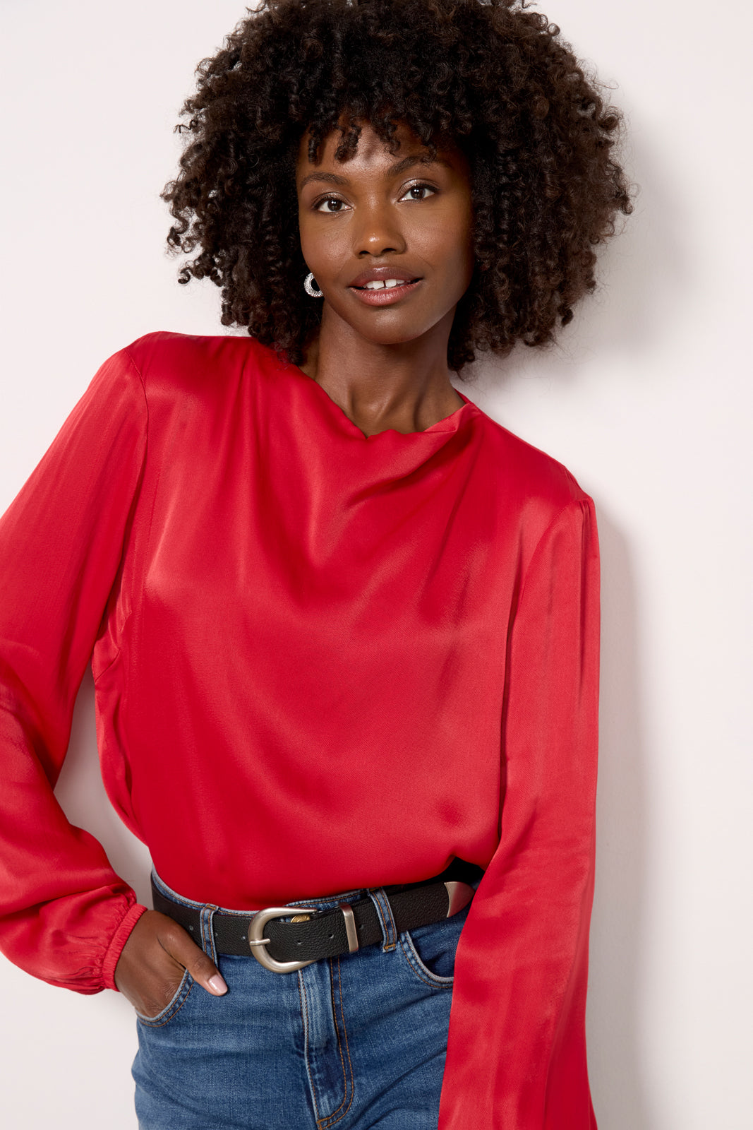 Satin Drape Neck Blouse