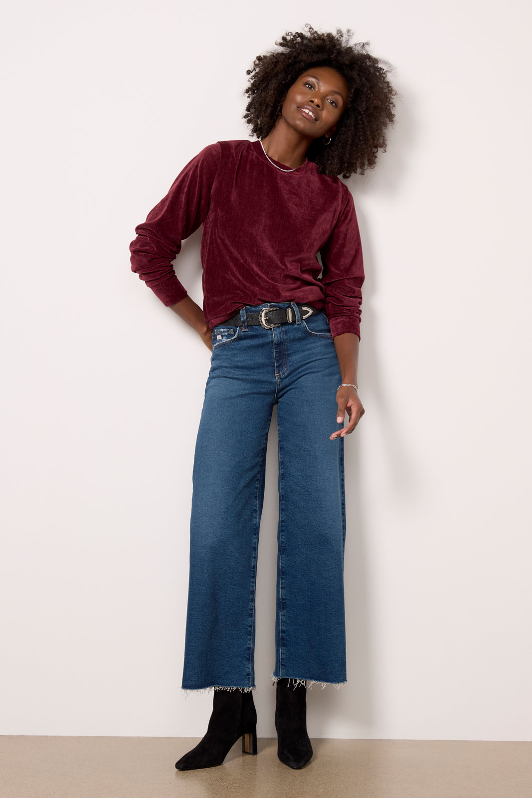 Holly Velour Pleated Pullover