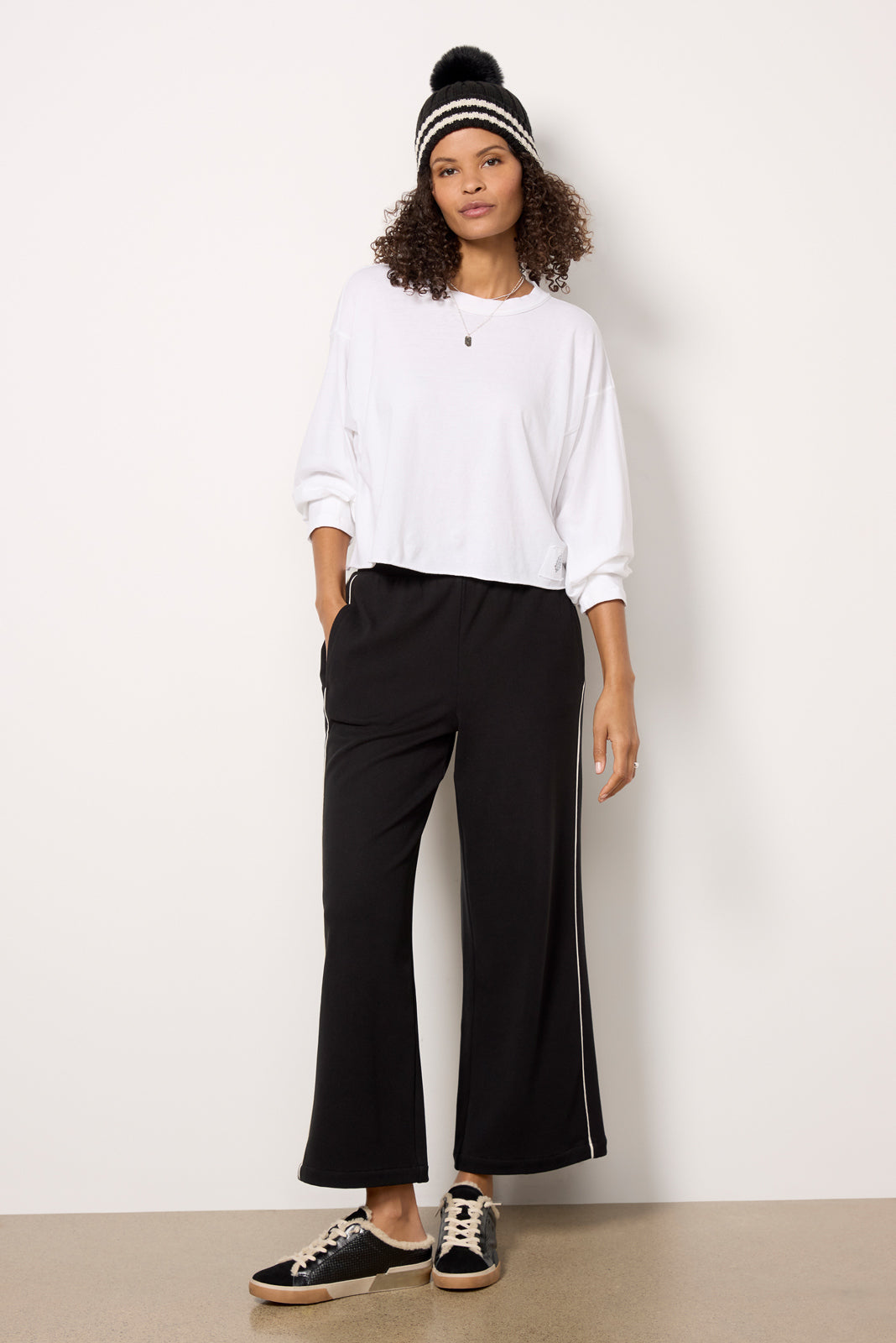 Brushed Rib Wide Leg Pant 28`