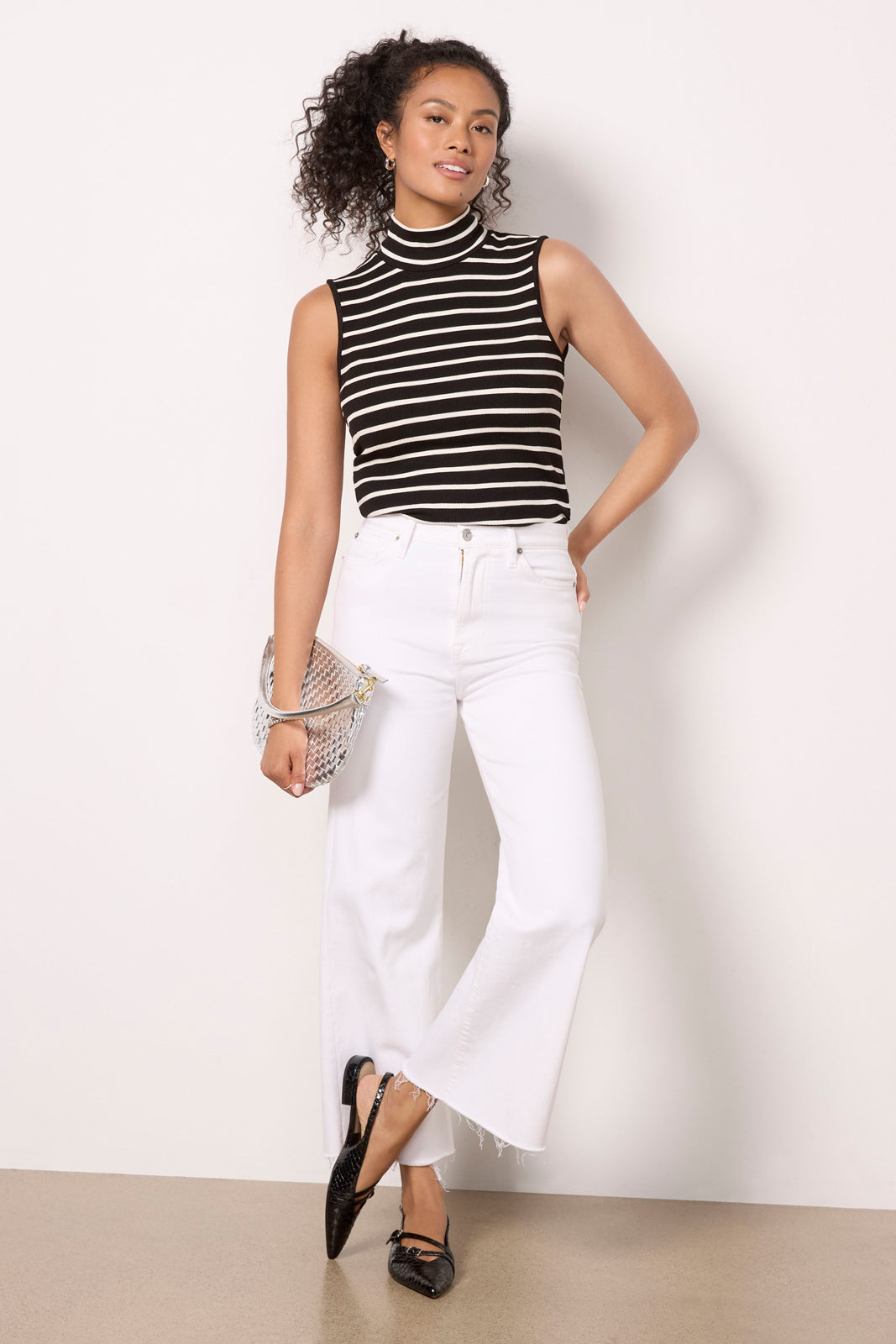 Essential Stripe Sleeveless Mock Neck