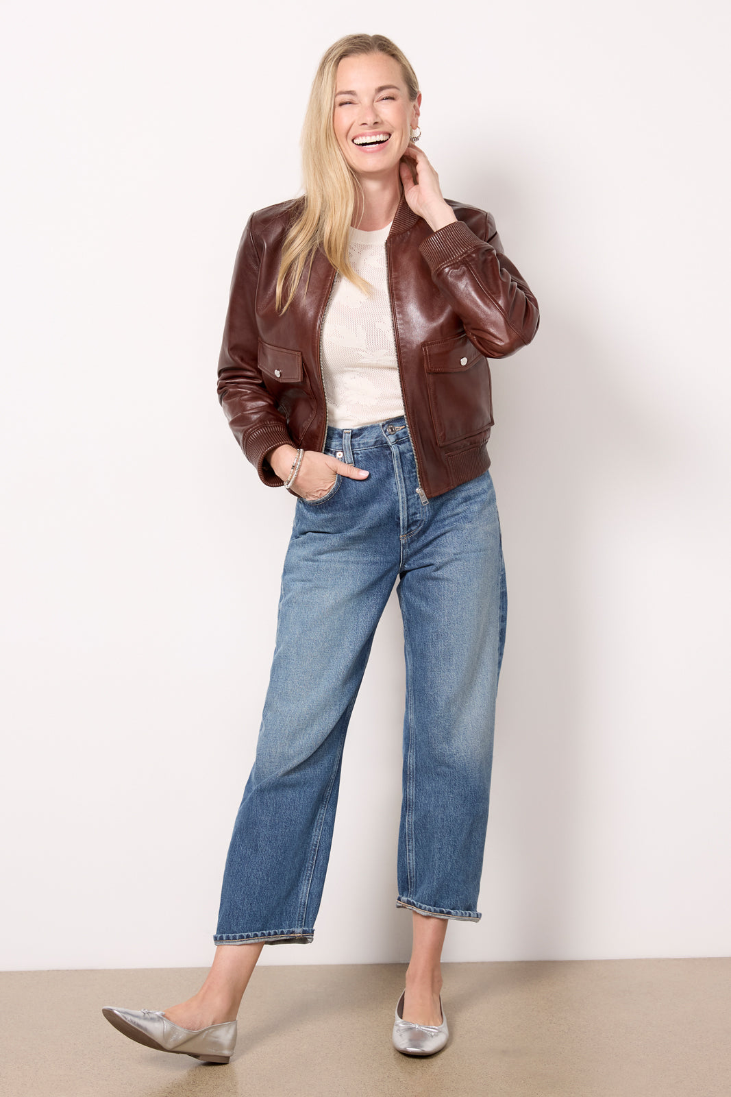 Candace Leather Bomber