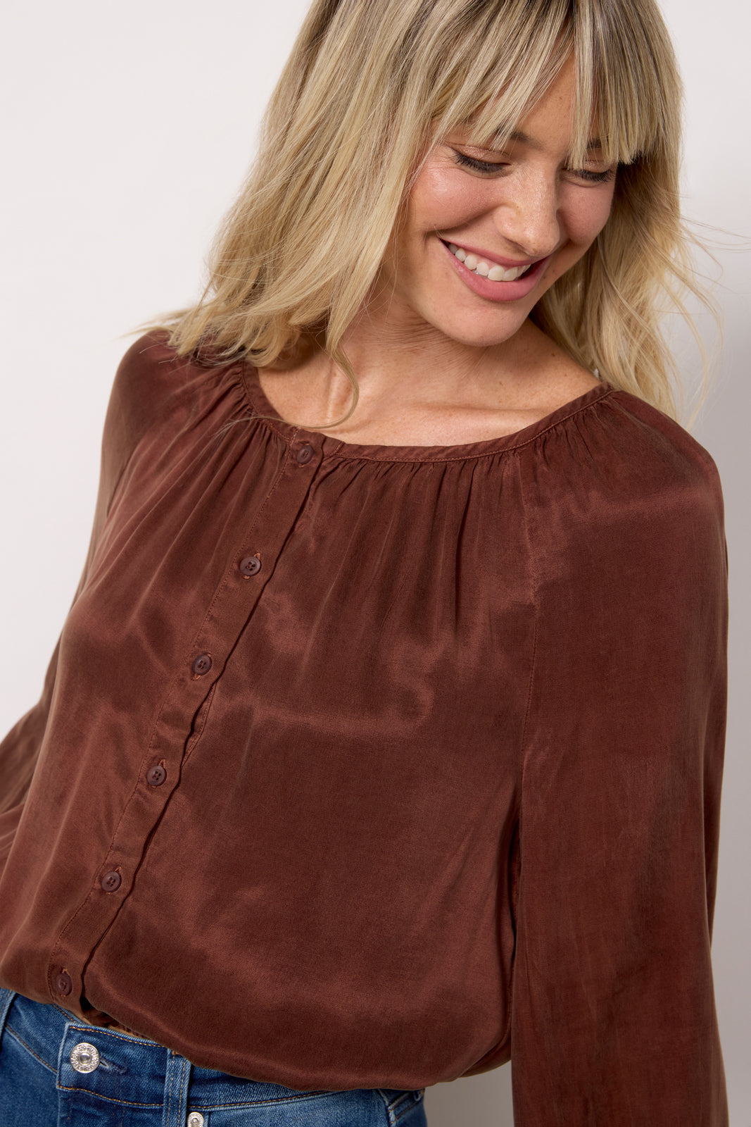 Shirred Button Front Blouse