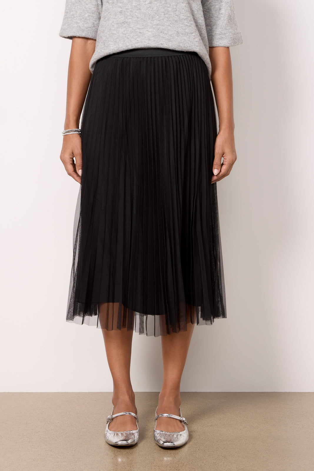 Tulle Pleated Midi Skirt