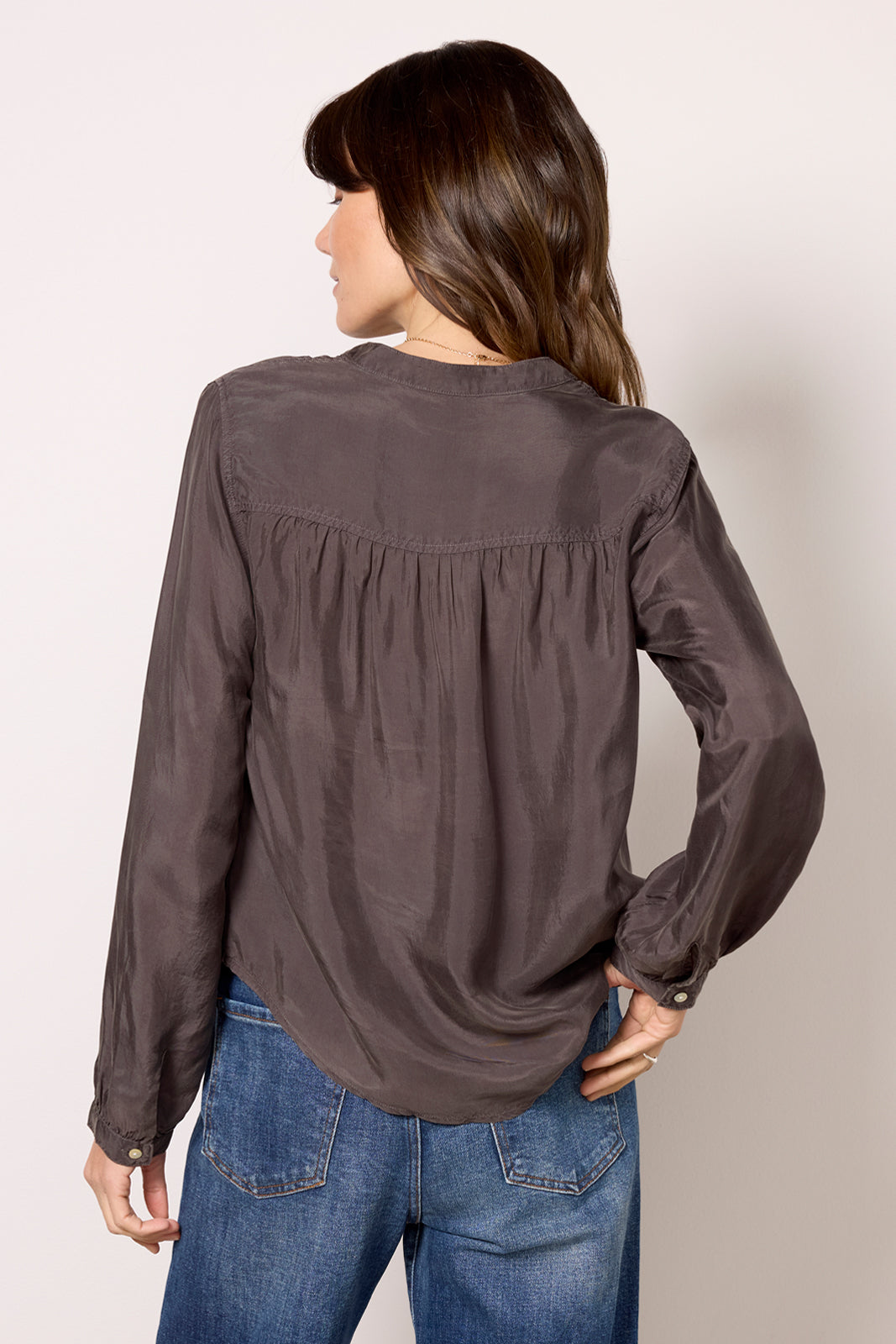 Long Sleeve Shirred Blouse