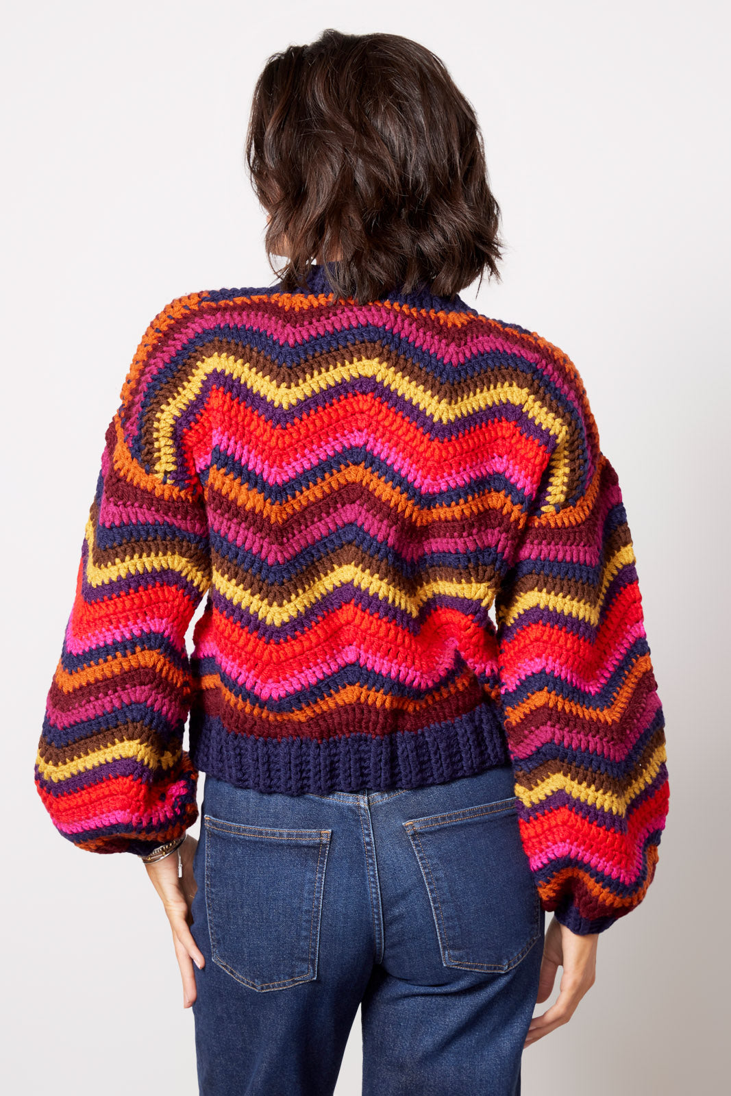 Colorful Waves Crochet Pullover