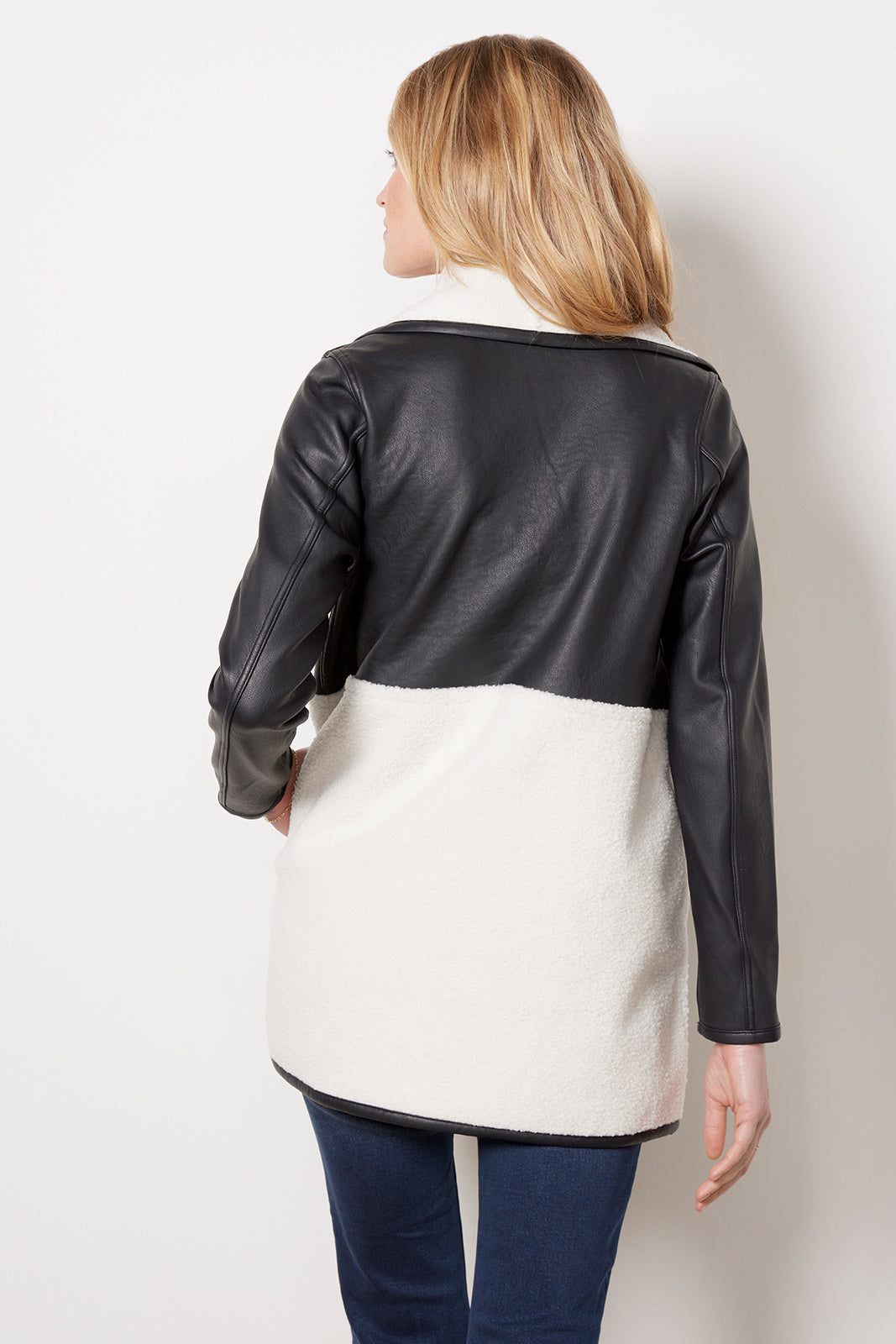 Fleece Leather Long Wrap Jacket