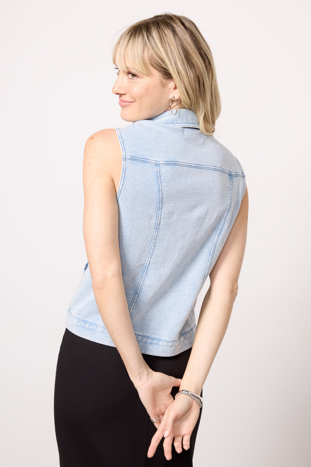 Knit Denim Moto Vest